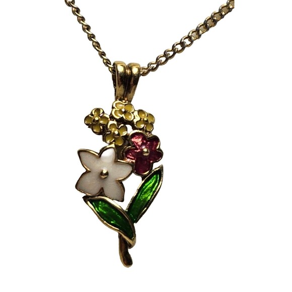 Flowers Pendant with Necklace Golden Tone. Metal. - Picture 1 of 7